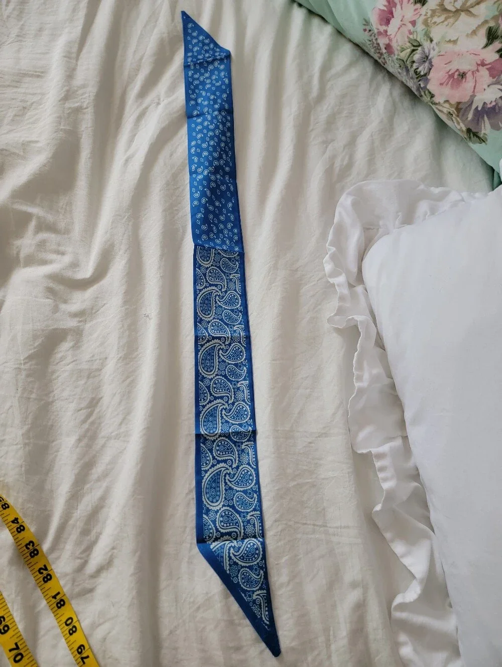 Blue Paisley & Polka Dot Hair Scarf Bow Twilly